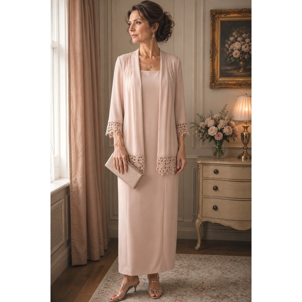 Jovani NY Mauve Pink Lace Pearl Dress Jacket Set Sz 20 Formal Mother of Bride